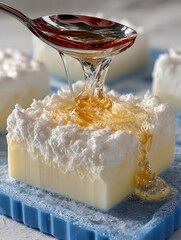 a spoon with a liquid pouring out of it