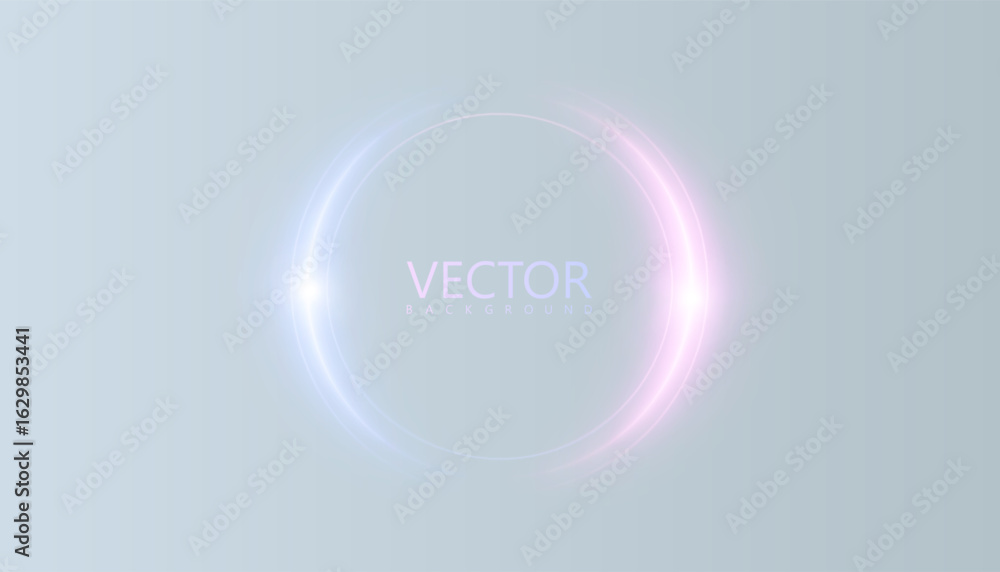 Poster glowing circular light frame with soft blue and pink gradient on light background. luminous halo des