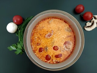 Tom Yam soup with bread.