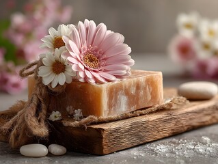 a piece of soap sitting on top of a wooden board