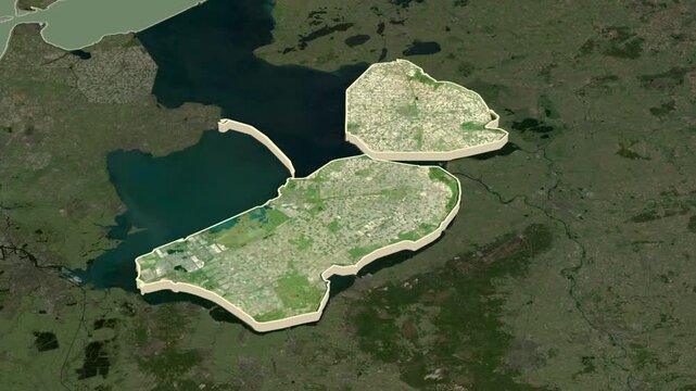 Flevoland region, Netherlands, extruded. Map animation