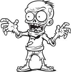 One Handed Zombie in Spooky Pose Black Vector Logo Undead Figure with Pointed Hand Vector Black Design