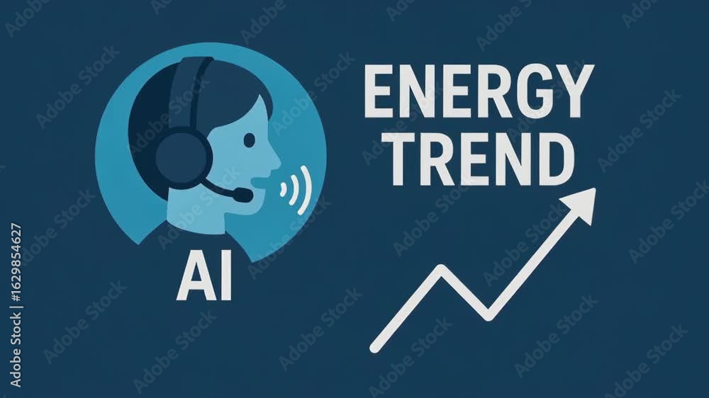 Poster ai headset communication energy trading with upward trend arrow symbolizing growth and progress plus