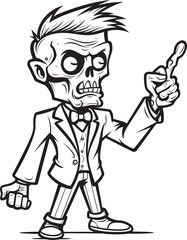 One Arm Pointing Zombie with Gruesome Stare Black Vector Design Undead Figure Pointing with Hand Extended Black Vector Logo Icon