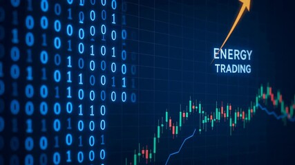 AI energy trading concept with digital binary code and rising stock chart arrow symbolizing growth and innovation financial market analysis - Powered by Adobe