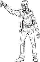 Walking Dead Pointing Vector Black Design Logo Standing Ghoul with Finger Extended Black Vector Logo