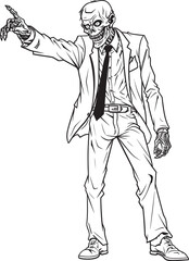 Creepy Standing Zombie Pointing Vector Black Design One Handed Zombie with Extended Finger Black Vector Logo