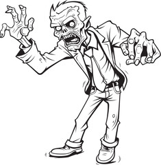 Creepy Zombie Stance with Outstretched Pointing Hand Vector Black Design Menacing Zombie in Standing Pose Pointing Ahead Vector Black Logo