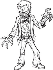 Pointing Zombie Stance in Black Vector Spooky Design Logo Eerie Zombie Illustration with Pointed Finger Black Vector Design