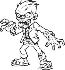 Zombie Figure Upright with Pointing Gesture Vector Black Icon Pointing Zombie Stance in Black Vector Spooky Design Logo