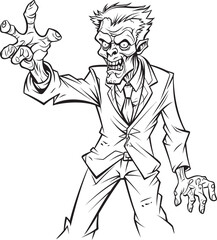 Creepy Pointing Zombie Silhouette Black Vector Design Logo Standing Ghoul with Pointed Hand Vector Black Logo