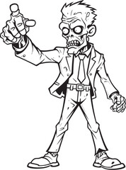 Eerie Standing Zombie with Outstretched Hand Black Vector Icon Undead Pointing with Menacing Expression Vector Black Logo