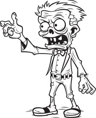 One Hand Pointing Zombie with Grim Look Black Vector Logo Undead Standing with Pointed Finger Vector Black Design Icon