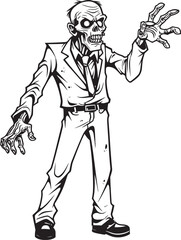 Horror Zombie with Outstretched Finger Black Vector Logo Standing Undead with Raised Hand Pointing Vector Black Design