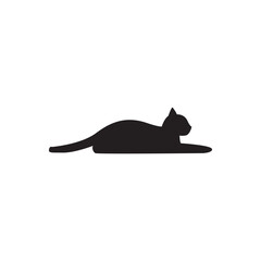 Relaxed cat lying silhouette. Calm feline lounging flat vector, ideal for home décor themes.