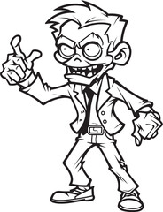 Upright Zombie with One Hand Out Vector Black Design Zombie Pointing with Eerie Eyes Black Vector Logo