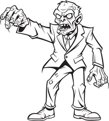 One Handed Zombie Staring and Pointing Vector Black Design Standing Ghoul with Creepy Finger Point Black Vector Logo