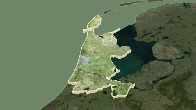 Noord Holland region, Netherlands, extruded. Map animation