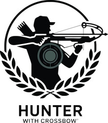 Obraz premium Crossbow Hunter Silhouette with Target and Laurel Wreath for Sport Shooting