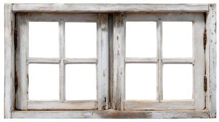 Aged wooden window frame with vintage look, isolated on white