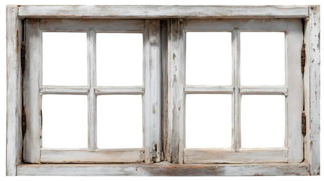 Aged wooden window frame with vintage look, isolated on white