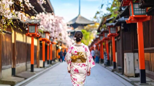 日本の京都を観光する着物女性；京都旅行：JAPAN：Travel