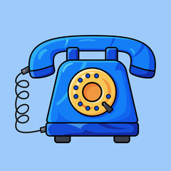 Vecctor illustration of a classic rotary dial telephone in blue color. Great for retro, communication, or tech history theme.