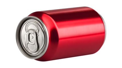 Red aluminum drink can with blank label, isolated on white