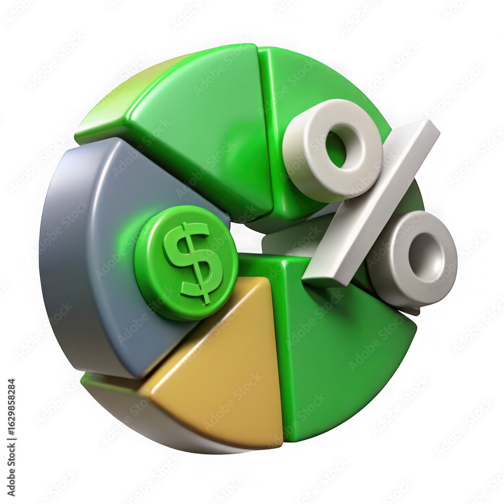 Aufkleber 3d illustration of a three dimensional pie chart showing financial data and statistics for business 