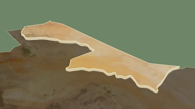 Al Hudud ash Shamaliyah region, Saudi Arabia, extruded. Map animation