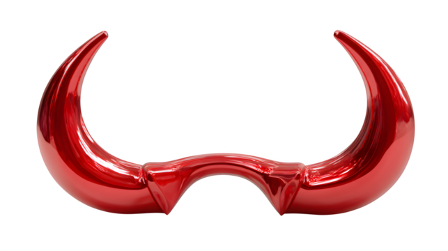 Red curved devil horns with glossy finish, isolated on white