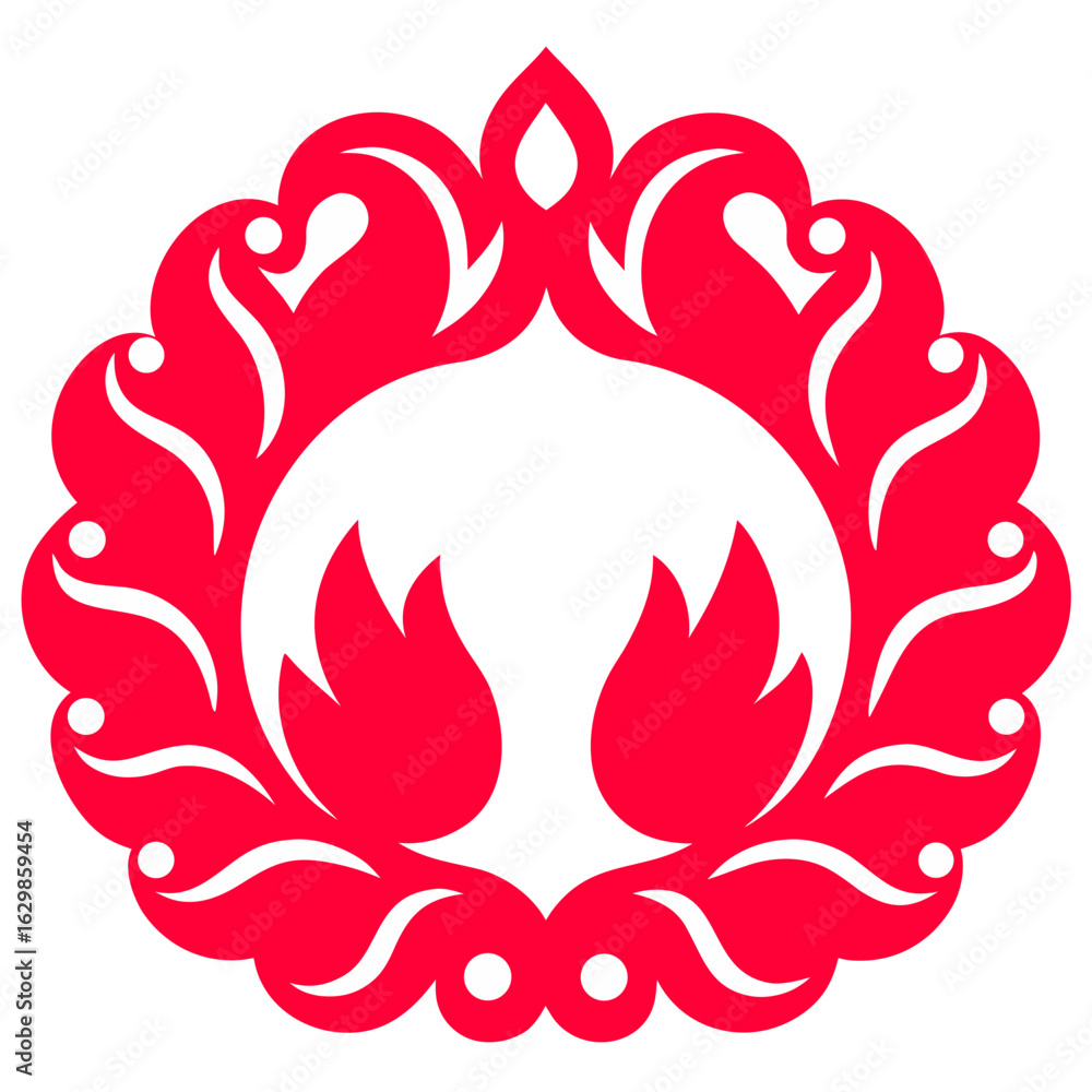 Poster vector elegant red ornamental design with flowing curves and circular motifs, perfect for branding a