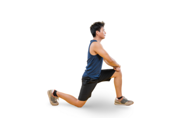 Man demonstrating a stretching exercise on png background