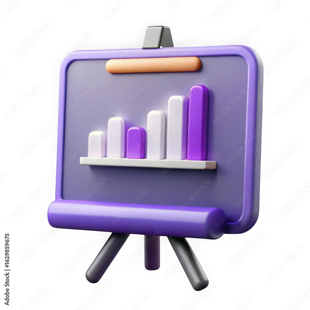 Poster 3d illustration of a 3d illustration of a presentation board displaying a bar chart showing business