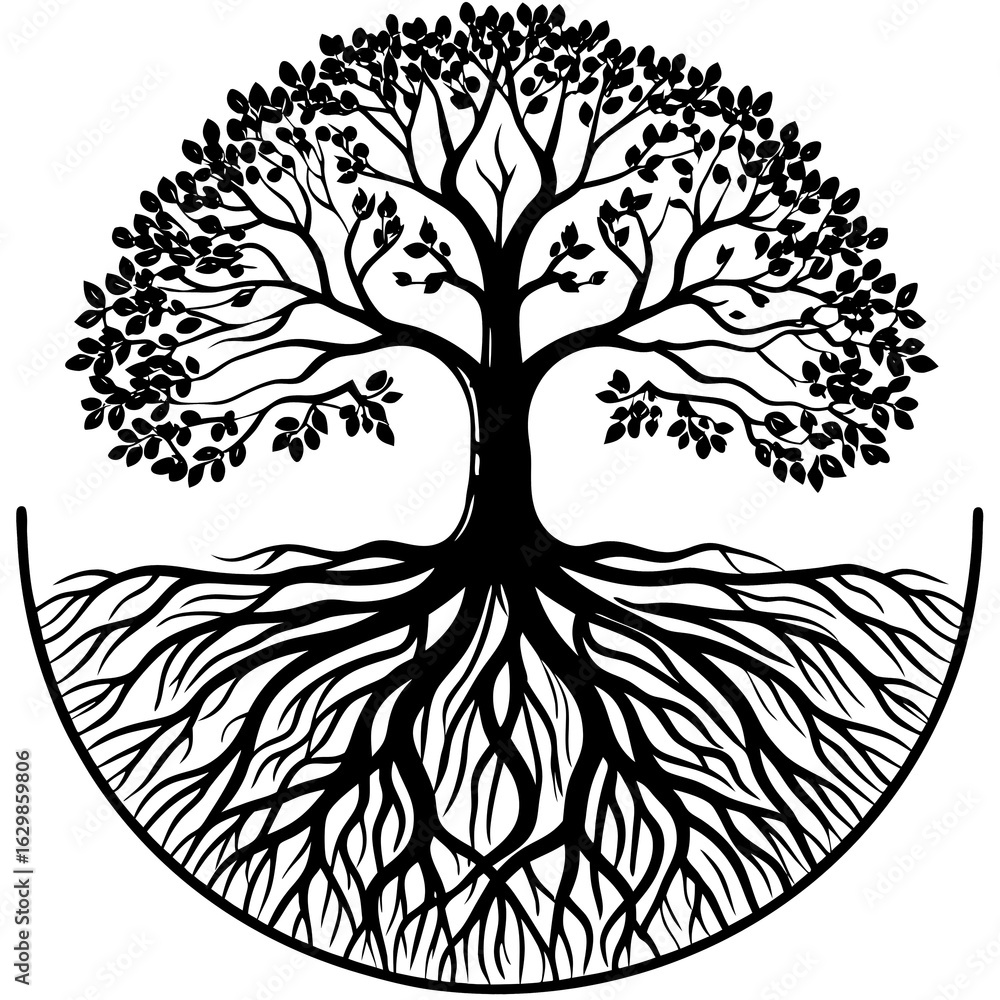 Wall mural tree and roots design on white background