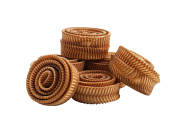 Delicious rolled wafers stacked together in a delightful arrangement for dessert enjoyment
