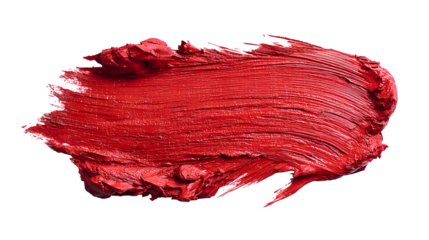 Red paint brushstroke with visible texture, isolated on white