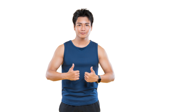 A person giving thumbs up, conveying a message of approval. He is well-built with a confident expression on png background