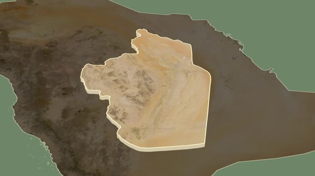 Ar Riyad region, Saudi Arabia, extruded. Map animation