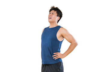 A man is exercising and looks exhausted and taking a break in gym png background