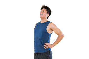 A man is exercising and looks exhausted and taking a break in gym png background