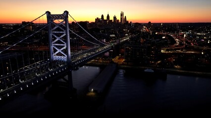 Sunset Philadelphia Skyline In Philadelphia Pennsylvania United States. Modern City Center With Skyscrapers Reflecting The Urban Life. Building Illumination Urban. Town Outside Panoramic City.