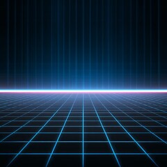 Futuristic Tech Landscape with Neon Lighting and Grid Background, Innovative Design in Technology