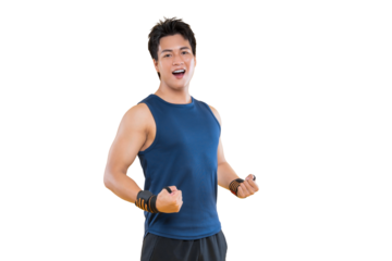 A determined man in sportswear striking a confident pose on png background