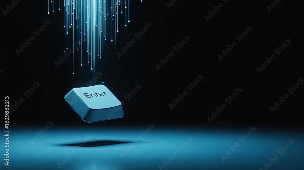 Poster digital key: enter the digital realm. a futuristic vision where a single enter key ascends, illumina