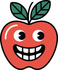 Obraz premium Happy cartoon apple with a big smile and wide eyes