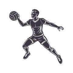 volleyball player illustration. Monochrome mascot of a athlete for a sports team logo, league emblem, or t-shirt design.