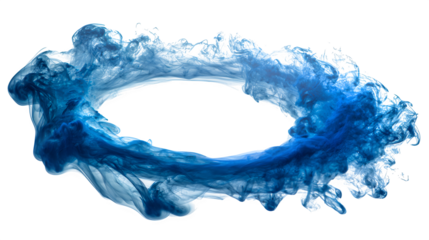 Blue smoke forming ring shape, isolated on white