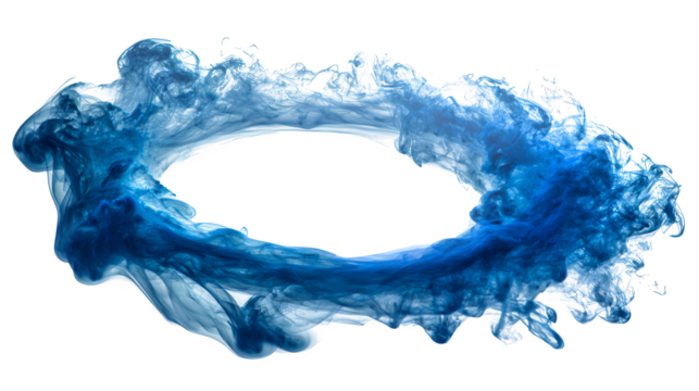 Blue smoke forming ring shape, isolated on white