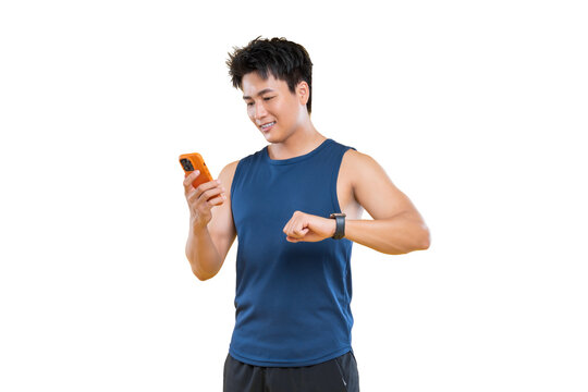 A person checking fitness tracking application on png background - Powered by Adobe